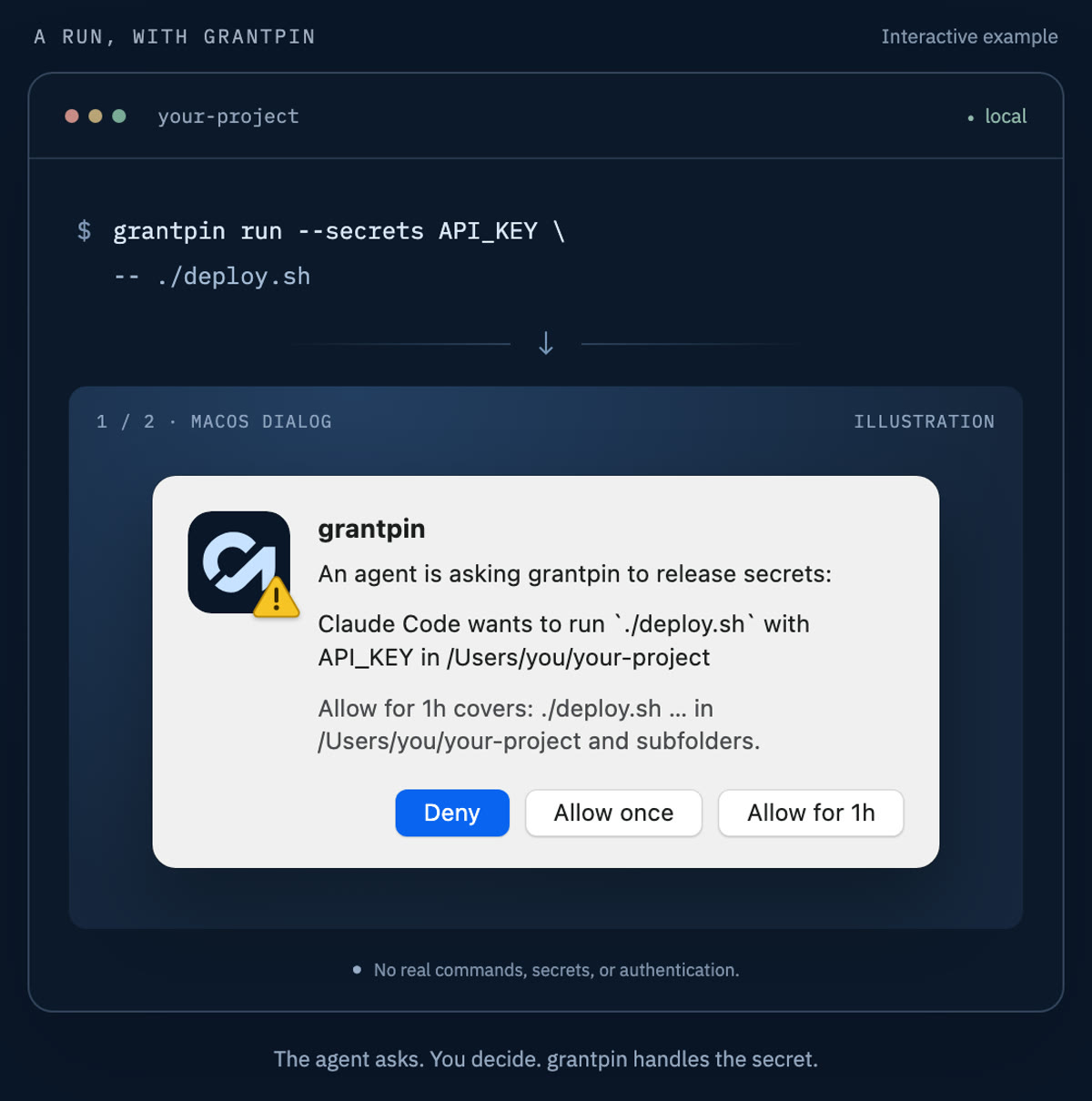 grantpin approval dialog asking to allow a command to use an API key